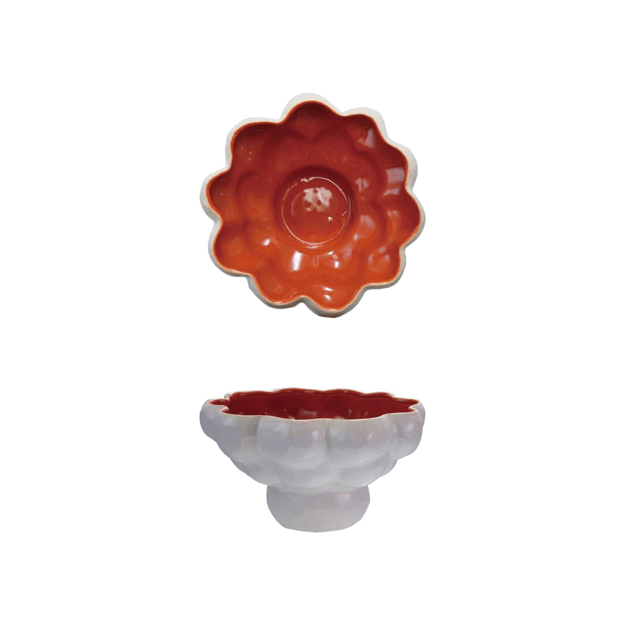 Hello Honey® Cream & Terra Cotta Decorative Formed Stoneware Footed Bowl with Glazed Interior